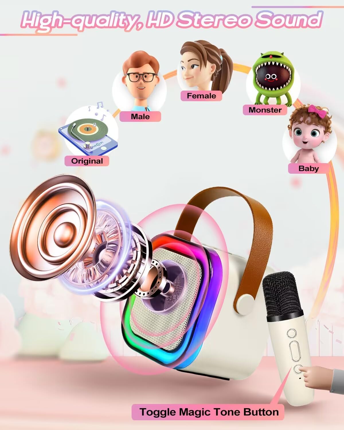Karaoke Machine Kids with 2 Wireless Microphones